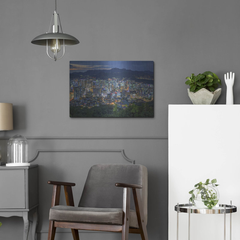 «The Séoul Skyline» par Rick Berk, art mural en métal, H 12 po x l 16 po