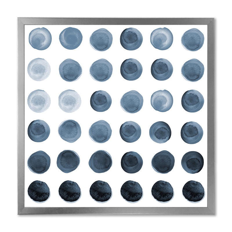 Cercle de grilles dans des tons de gris - peinture sur toile, H 30 po x l 30 po x P 1 po, Cadre de coin argenté fermé