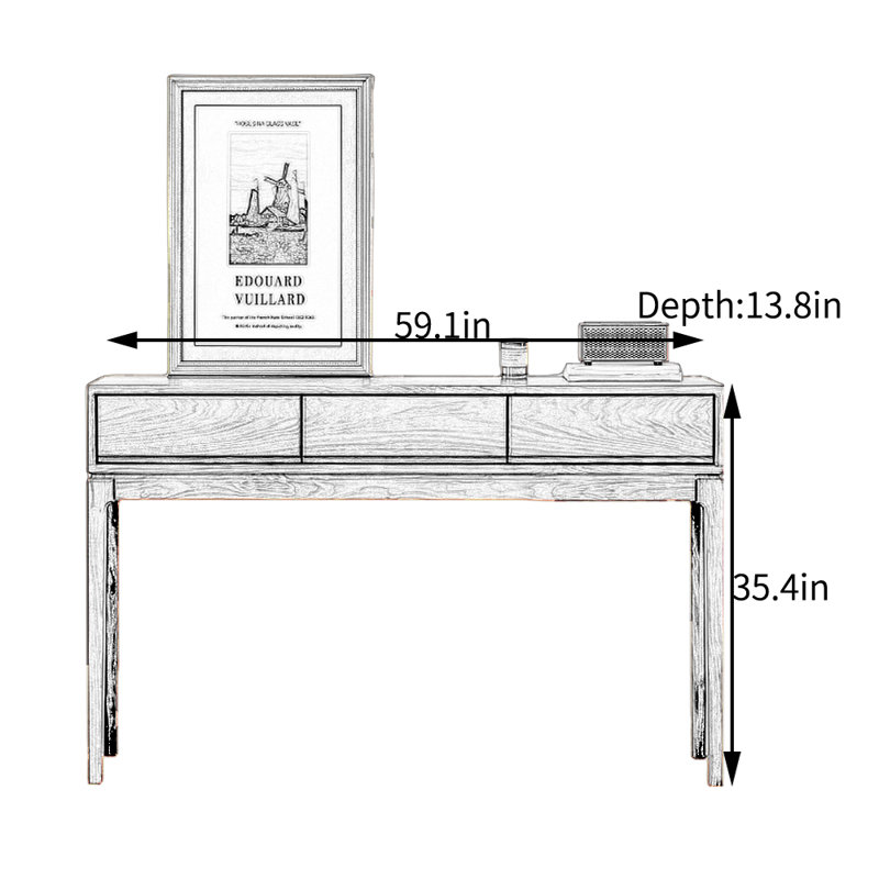 Console d'entrée en bois massif, H 35,4 po x l 59,1 po x P 13,8 po