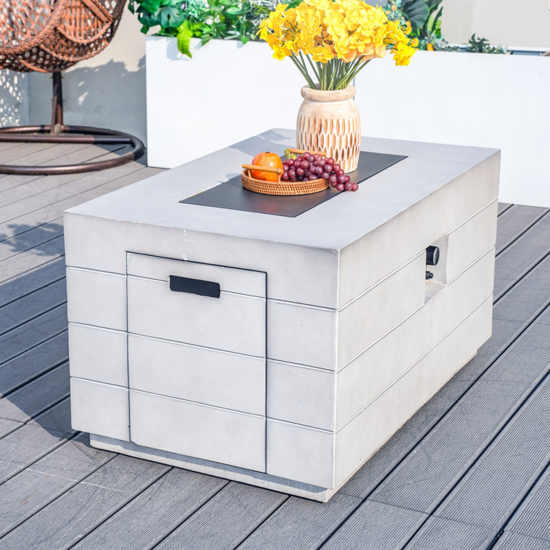 Deserai 23.8'' H x 42.5'' W Magnesium Oxide Propane Outdoor Fire Pit Table with Lid