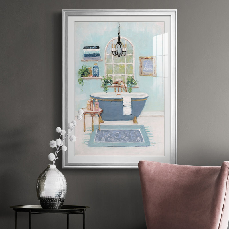 Blue Bath I - peinture encadrée, H 30,5 po x l 42,5 po x P 1,5 po, Argent