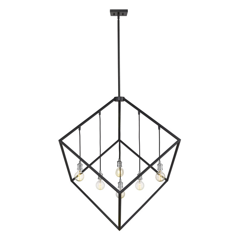 Luminaire suspendu géométrique 7 lumières unique Sivalls, Noir mat / nickel brossé