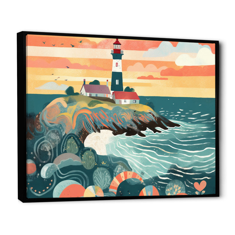 Phare côtier IV sur toile, H 24 po x l 32 po x P 1 po, Cadre flottant noir