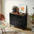 Cabinet With Slatted Grille Striped Door, Modern Style Cabinet, High-Quality MDF And Metal Leg