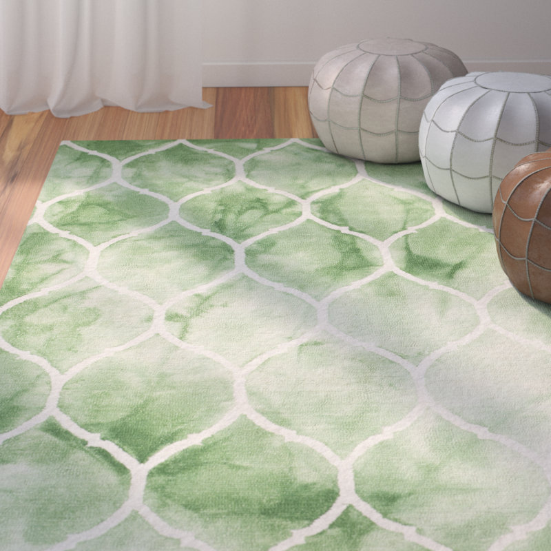Tapis vert / ivoire en laine / coton touffeté à la main Coleman, Rectangle 8 pi x 10 pi