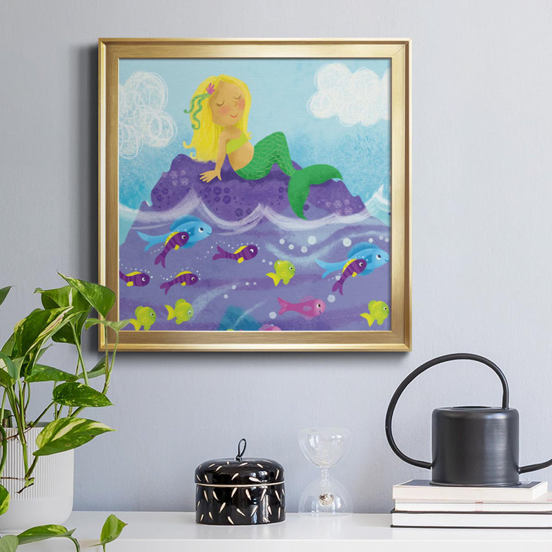 «Mermaid Play I», peinture sur toile encadrée, Or, H 34,5 po x l 34,5 po x P 1,5 po