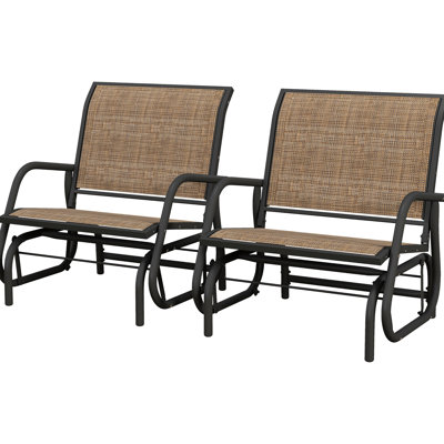 2 chaises de porche coulissantes en maille respirante avec structure en métal et base stable - idéales pour la vie en plein air dans le jardin, la piscine, la cour, le balcon et le balcon incurvé, teinte brune