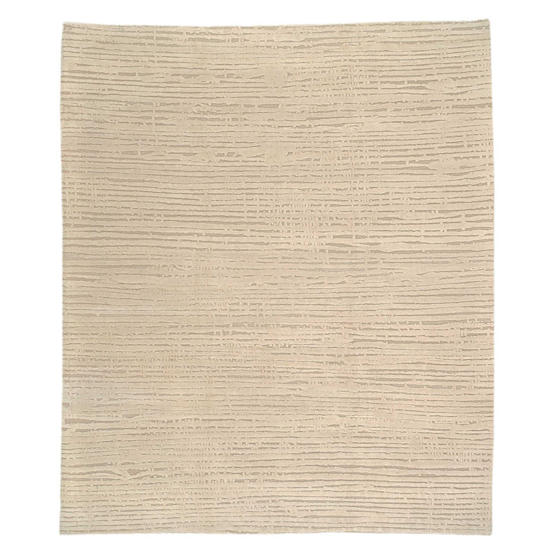 Wool Striped Area Rug in Beige/Neutral, Rectangle 3' x 5'