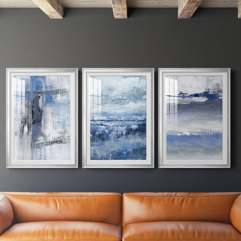 Soft Solace Indigo - Ensemble de 3 reproductions de cadres photo, H 30,5 po x l 127,5 po, Argent argent