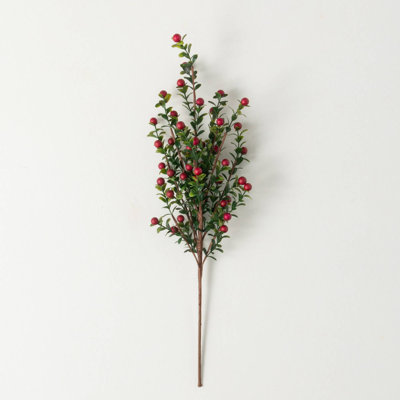 20" Artificial Boxwood Berry Christmas Spray, Green-Red