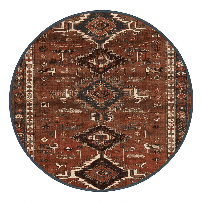 Tapis brun turc lavable à la machine, Rond 5 pi