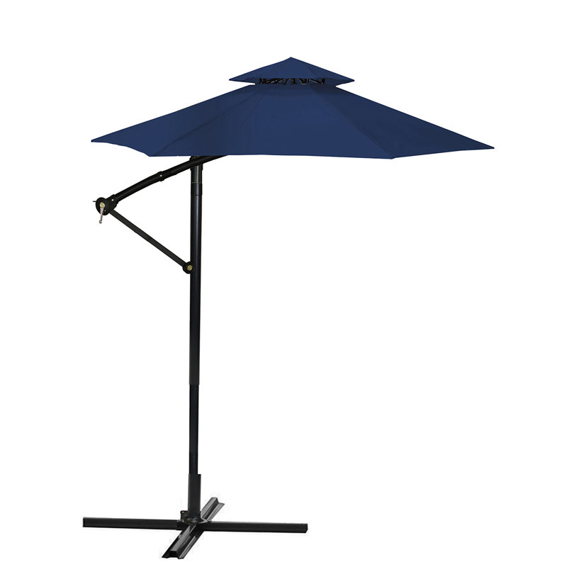 Parasol d'extérieur de 9,5 pi avec manivelle bleu marine, Brun