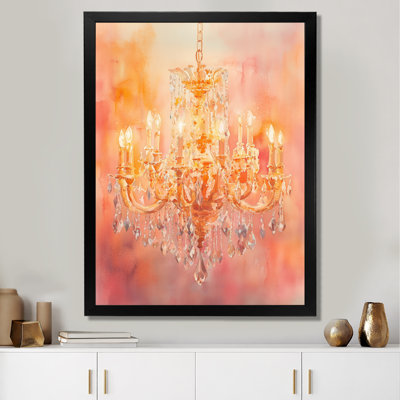 Gold Peach Crystal Chandelier Sparkle - Fashion Picture Framed Wall Art