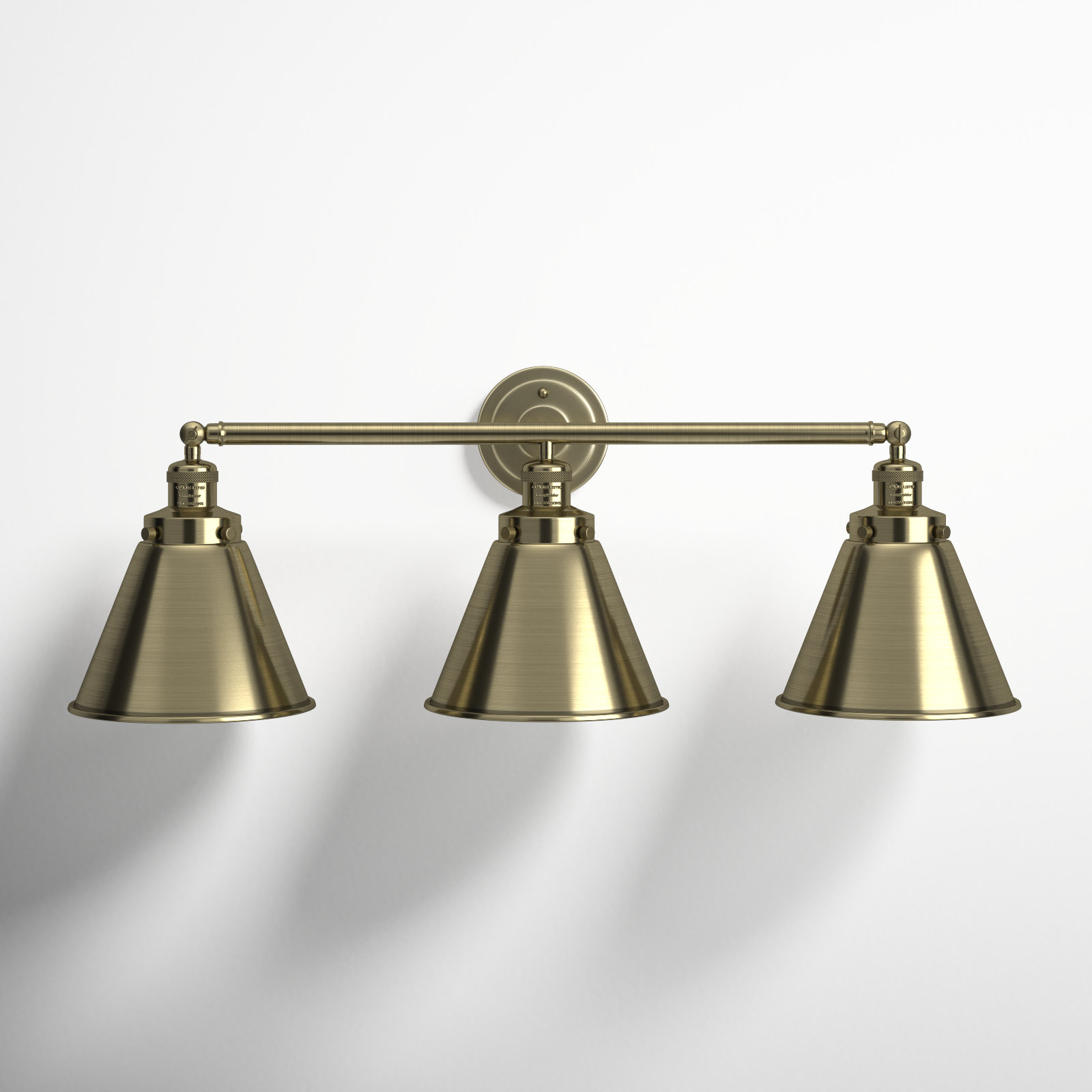 Rouvin 3 Light Dimmable Vanity Light, Antique Brass