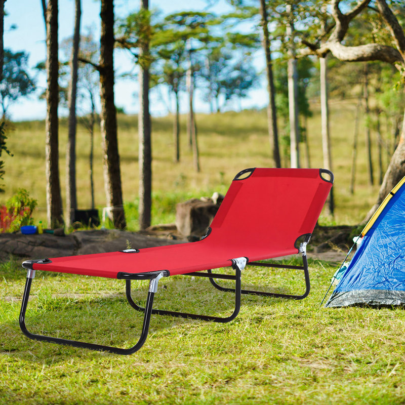 Folding Chaise Lounge Pool Chairs, Outdoor Sun Tanning Chairs With 5-Level Reclining Back, Steel Frame For Beach, Yard, Patio