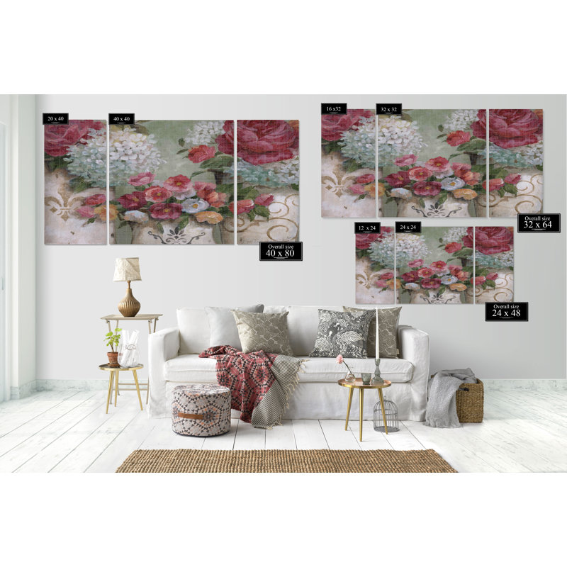 " Contained Blooms " 3 - Pieces, 40" H x 80" W x 1.5" D