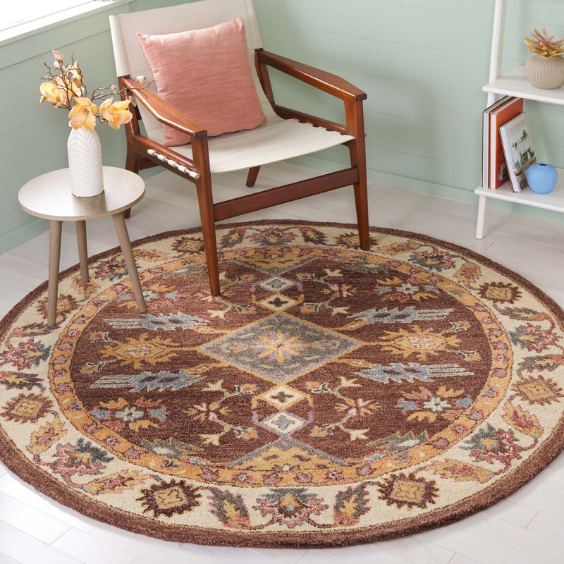 Tapis oriental brun / ivoire en laine / coton touffeté à la main Antiquity, Rond 6 pi
