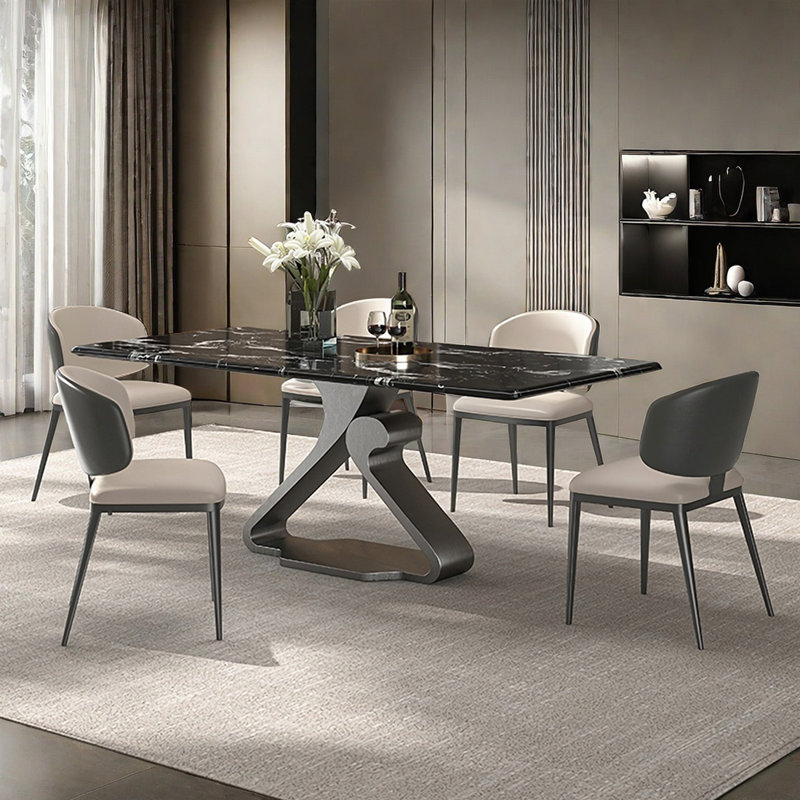 Black Luxury Marble Rectangular Dining Table Sets, 29.5"H x 63"L x 31.5"W