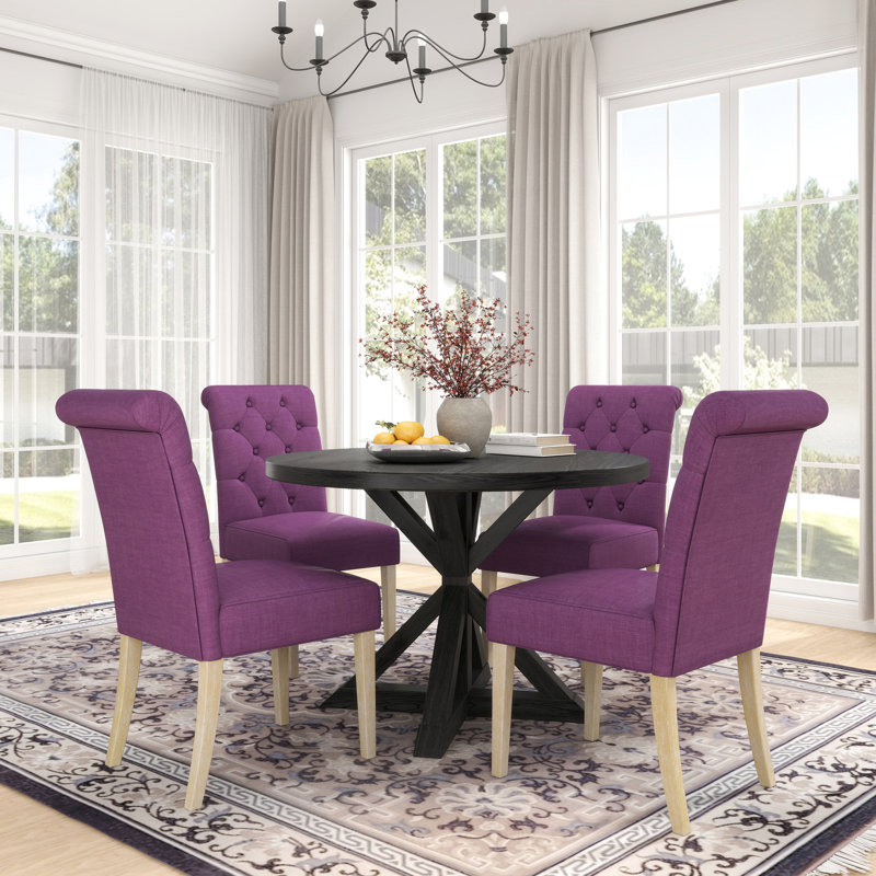 5 ensembles de salle à manger - table ronde et 4 magnifiques chaises mauves pour une combinaison contemporaine avec des sièges élégants