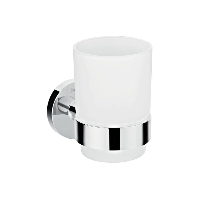 Contemporary Chrome and Glass Wall-Mounted Toothbrush Tumbler