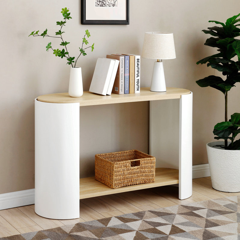 Table de bout, petite table d'appoint, table de chevet avec tablettes de rangement à 2 couches, table de canapé pour petits espaces, salon, chambre à coucher, structure stable, assemblage facile (couleur naturelle et blanc)