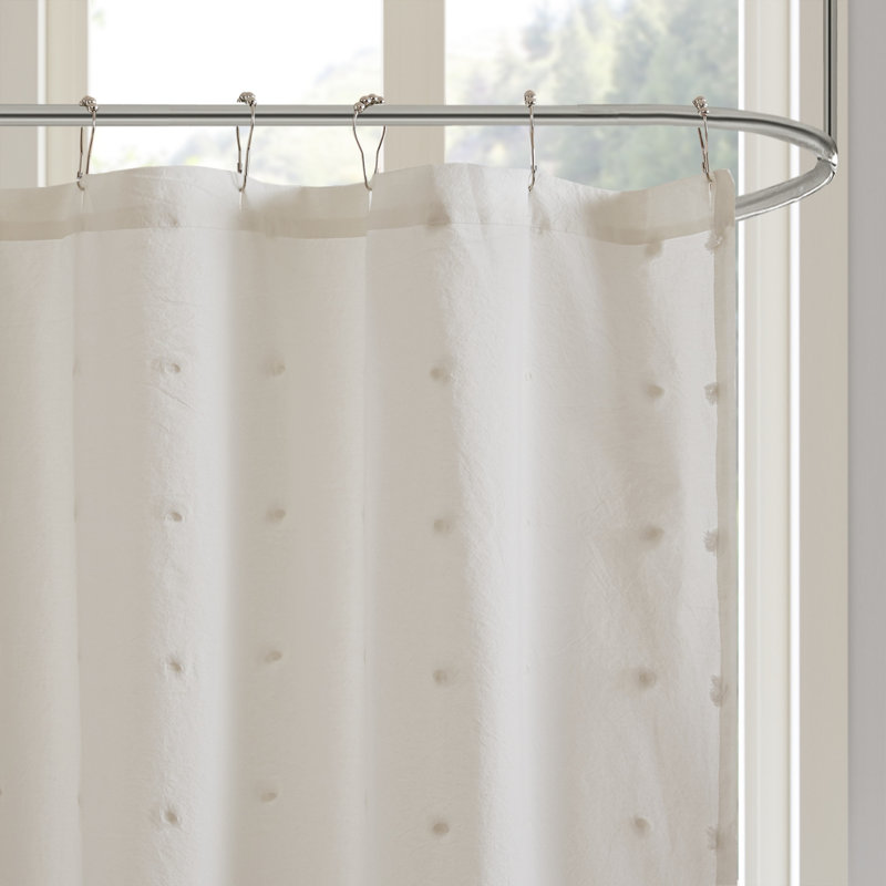 Brooklyn Cotton Pom Pom Single Shower Curtain, Ivory