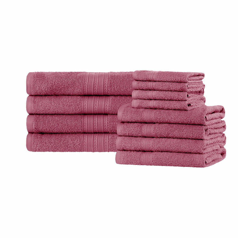 EcoSoft 12-Piece Cotton Towel Set - Absorbent, Fast Drying, Soft, Perfect for Dorms & Apartments, Includes 4 Bath, 4 Hand, 4 Washcloths, Rosewood Bathroom Essentials