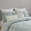Housse de couette double / grand en coton, à rayures et revers avec cravate intérieure Housse de couette double / grand, rayures brodées sur fond naturel réversible