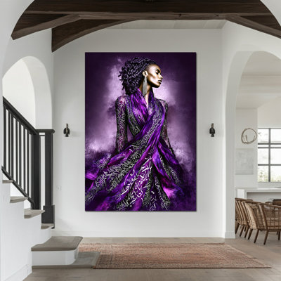 Large African Art Wall Decor - Black Woman Canvas Pictures Wall Art for Living Room, Vibrant Black Girl Artwork Wall Paintings for Bedroom, Wrapped Canvas Elegant Pine Frame Decoration, 32×48 inches