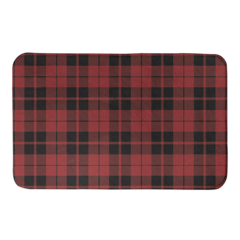 Tapis pour salle de bain écossais Reva, Rouge / Noir