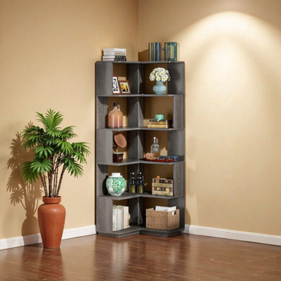6-Tier Industrial L-Shaped Corner Bookshelf