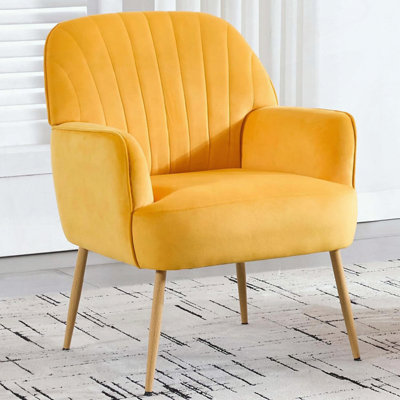 Chaise d'appoint en velours coquillage - Pieds en métal - Jaune