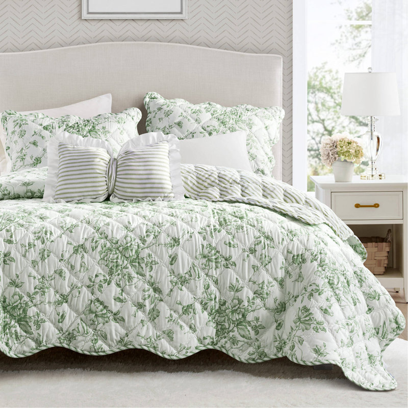Ensemble de courtepointe pour lit double / grand 4 pièces avec coussin décoratif, vert, Vert
