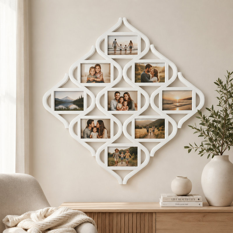 Cadre 9 photos à collage familial, cadre de galerie mural avec couvertures en acrylique pour photos 4 x 6, cadeau de décoration murale blanc