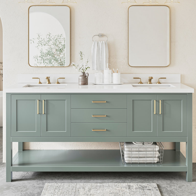 Ensemble de meuble-lavabo double 73 po Moille Bayhill, Vert rétro