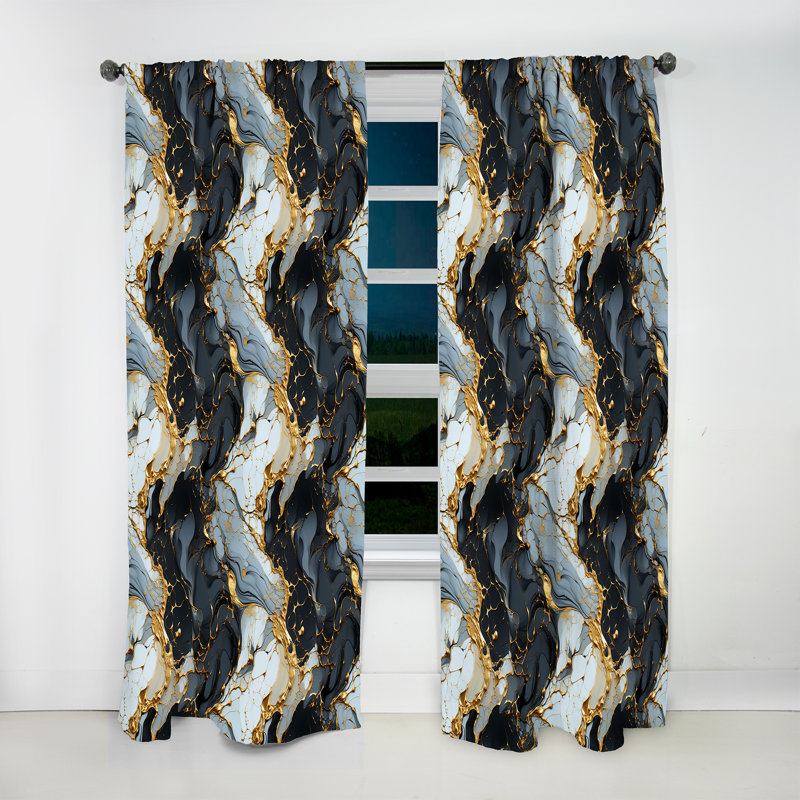 Gilded Gold And Black Luxe Marble Splendor - Abstract Marble Velvet Curtain - 1 Panel, 52" W x 84" L