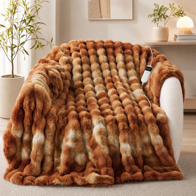 PFASDFW Heated Throw Blanket, Electric Throw Blanket with Faux Fur and Sherpa, 10 Heat Settings, 8-Hour Auto Shut-Off, Overheat Protection, Machine Washable