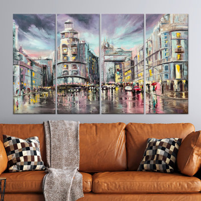 «Madrid Gran Via», reproduction d'art sur toile - décor urbain moderne, toile tendue 4P