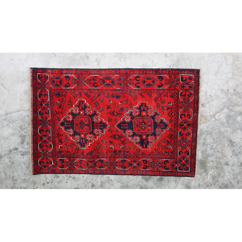 Afghan Wool Oriental Area Rug in Red