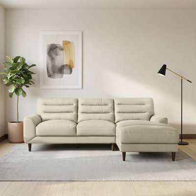 Isbell Contemporary Genuine Leather Sectional Sofa With Channel Stitching