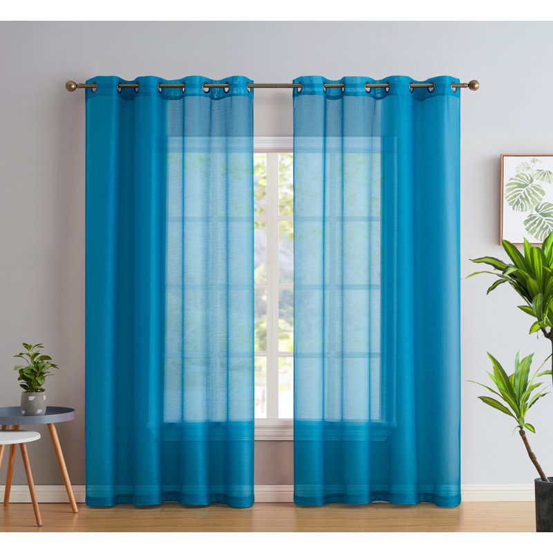 Carmille Semi-Sheer Grommet Curtain Panels, 54" W x 84" L, Turquoise
