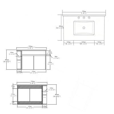 Meuble-lavabo flottant 30 po avec lavabo, porte à fermeture en douceur, comptoir en granite de 0,6 po et dosseret en contreplaqué, contreplaqué