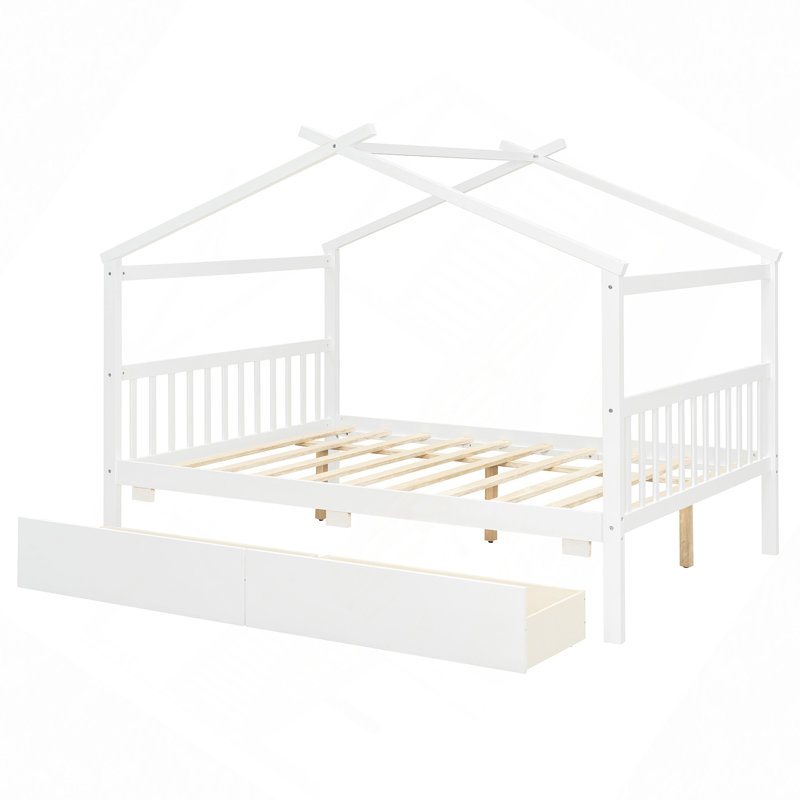 Lit en bois avec tiroirs, Blanc