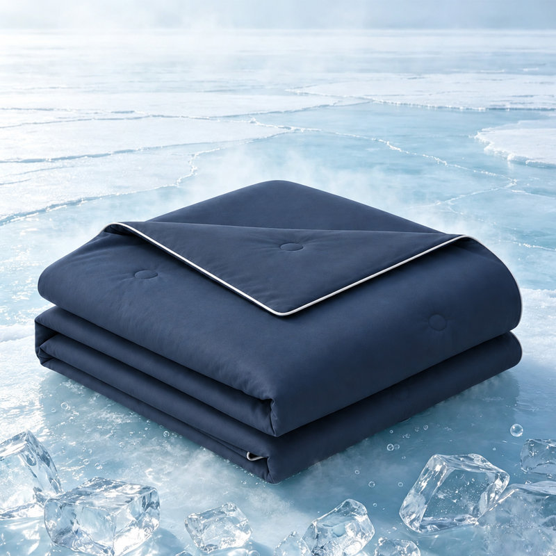 Summer Cooling Comforter, All-Season Silky Smooth Lightweight & Breathable Quilt for Hot Sleepers with Q-Max 0.45 Technology, Temperature Regulating Blue Cooling Blanket for Night Sweating Relief, Available in Queen