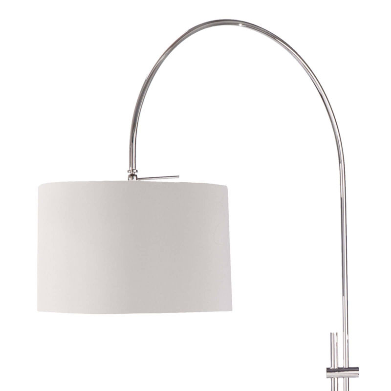Lampe sur pied à arc avec abat-jour en tissu, Nickel poli