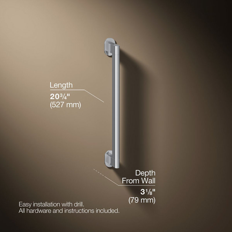Belay Grab Bar, Polished Chrome, 1.75" H x 18" L