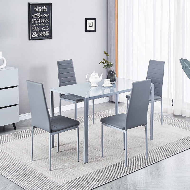 Ensemble repas pour 4 personnes Ivyona, gris, Gris foncé / argent, Gris