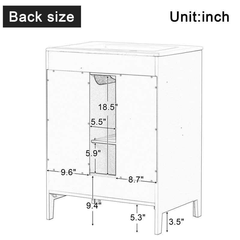 24'' Single Bathroom Vanity with Ceramic Top, Gray