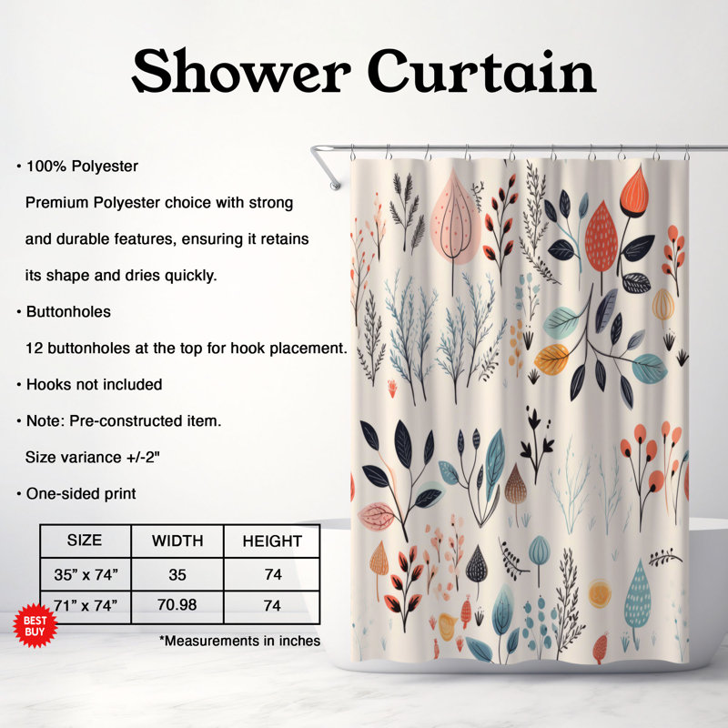 Subtle Blooms - Premium Shower Curtain, 74" H x 71" W