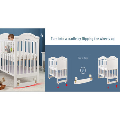 Mini lit de bébé convertible 6-en-1 avec rangement pour matelas en mousse à mémoire de forme (38 po)